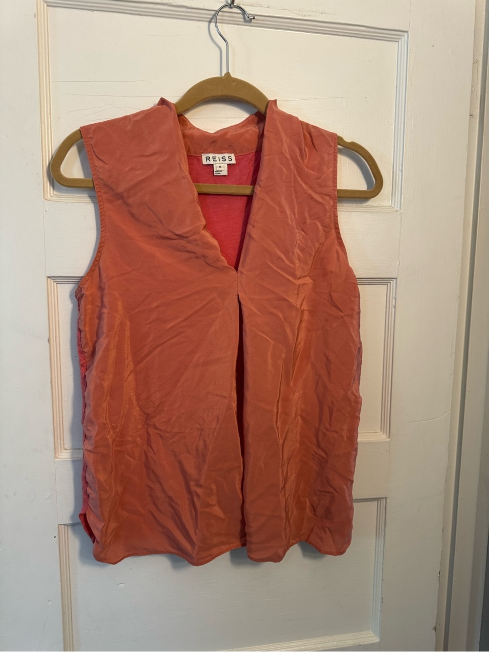 Reiss Coral-Orange Sleeveless V-Neck Blouse